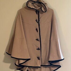 Tan Hooded Cape with Black Trim